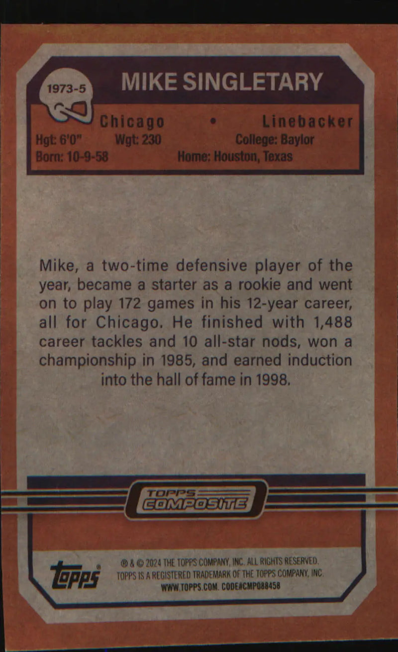 2023 Topps Composite 1973 Topps Football #1973-5 Mike Singletary - Football Card Single