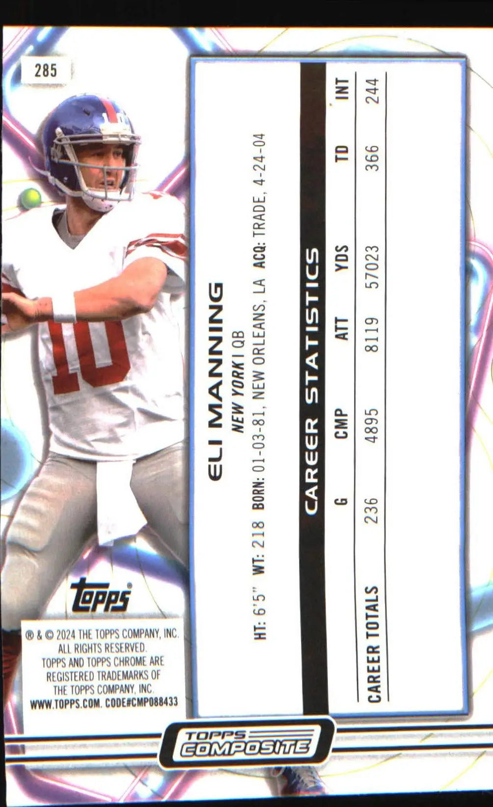 2023 Topps Composite #285 Eli Manning - Football Card Single