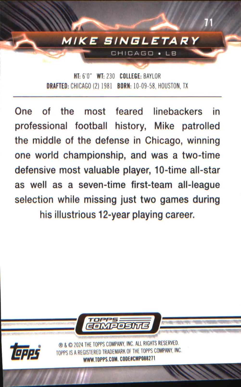 2023 Topps Composite #71 Mike Singletary