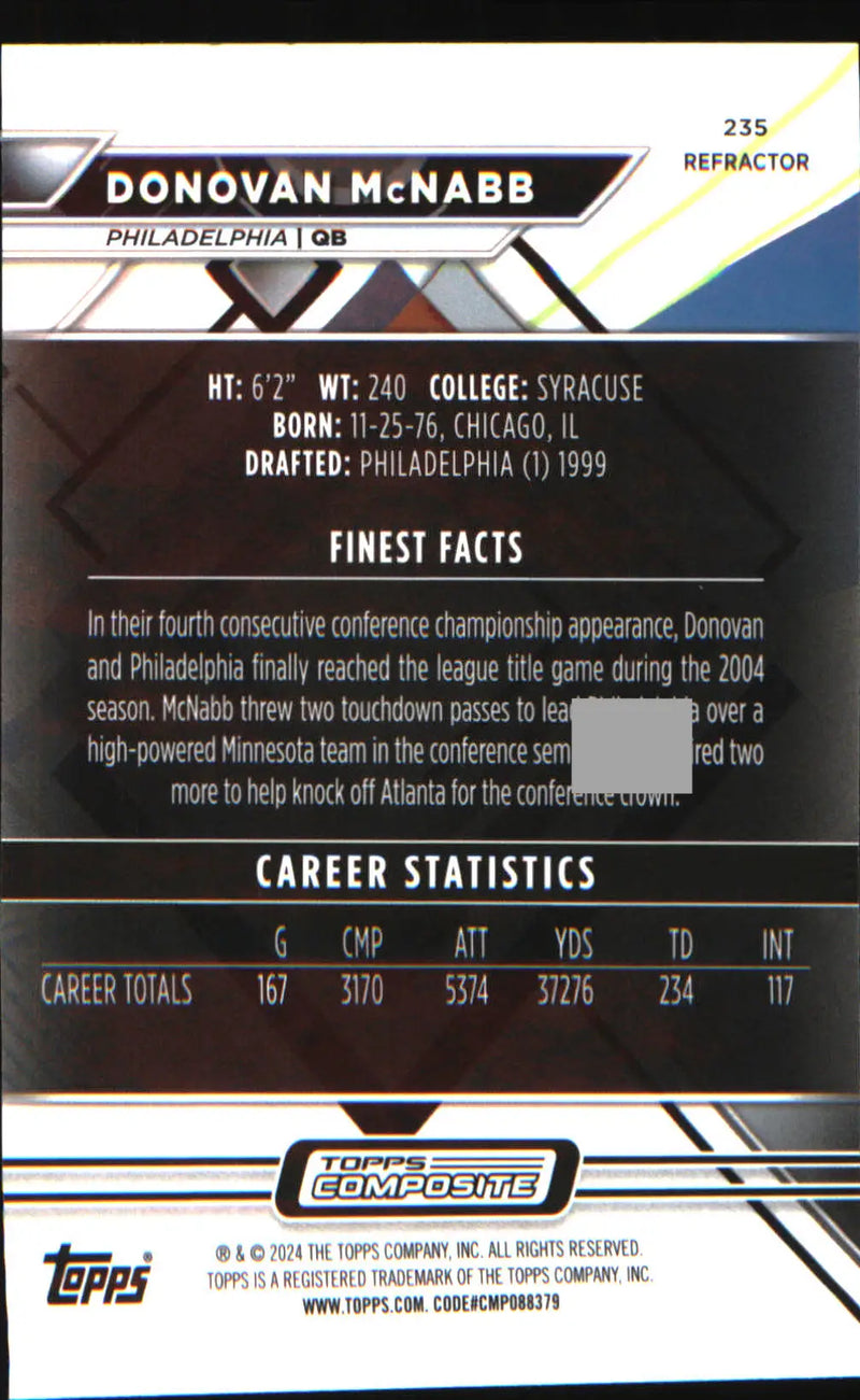 2023 Topps Composite Finest Refractor #235 Donovan McNabb - Football Card Single