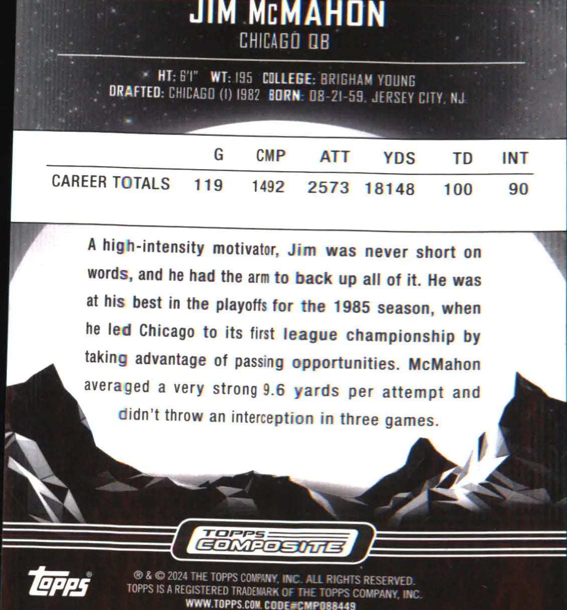 2023 Topps Composite Midnight #311 Jim McMahon - Football Card Single