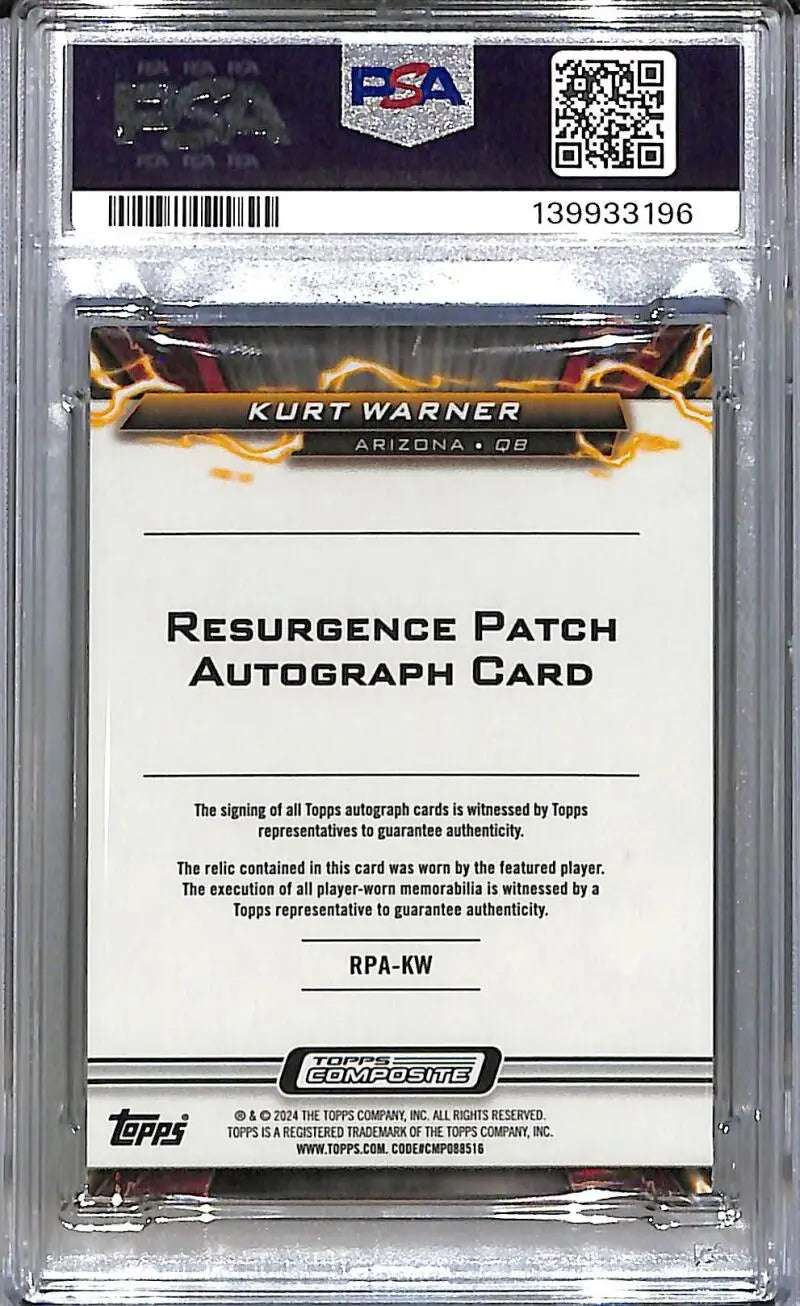 2023 Topps Composite Resurgence Blue Surge #RPA-KW Kurt Warner PSA 8 NM-MT MEM Auto 2/15 Arizona Cardinals
