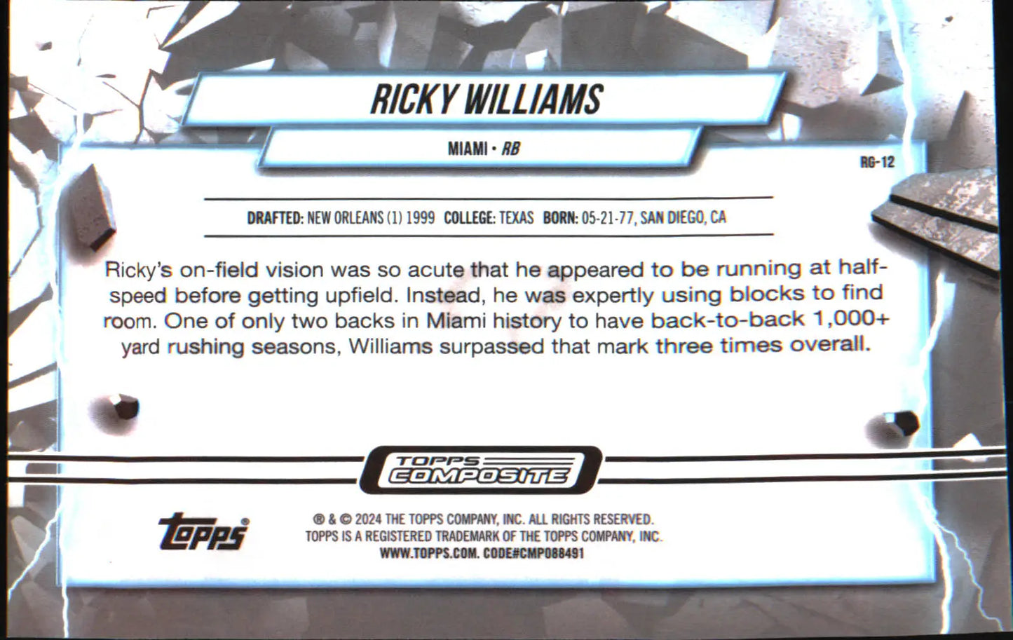 2023 Topps Composite Resurgence Grounded Refractor #RG-12 Ricky Williams - Football Card Single
