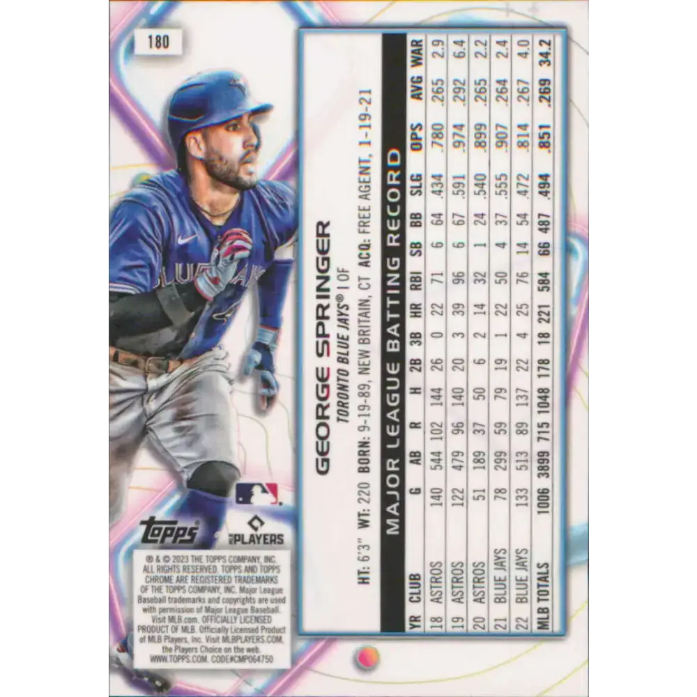 2023 Topps Cosmic Chrome #180 George Springer NM-MT Toronto Blue Jays Baseball Card - Baseball Card Single