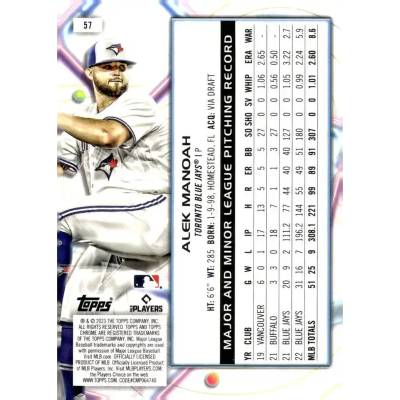 2023 Topps Cosmic Chrome #57 Alek Manoah NM-MT Toronto Blue Jays Baseball Card - Baseball Card Single