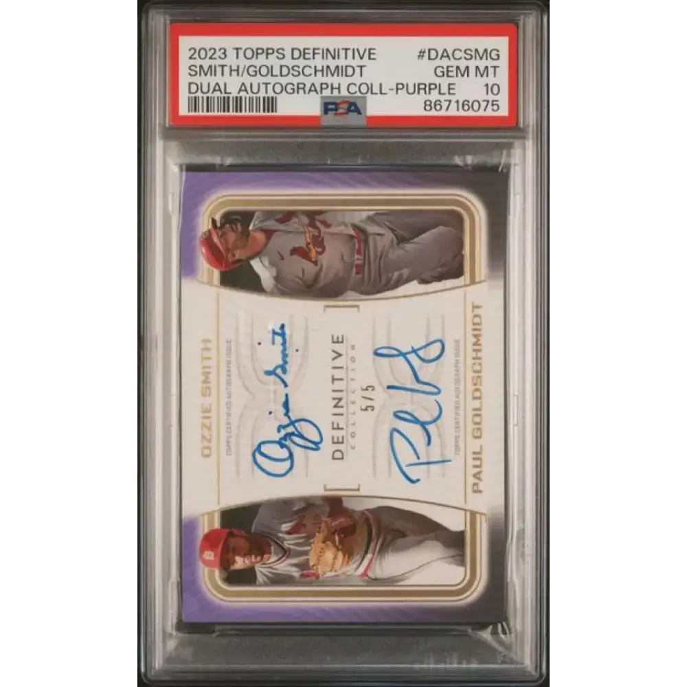 2023 Topps Definitive Collection Dual Autograph Purple #DAC-SMG Ozzie Smith/ Paul Goldschmidt PSA 10 GEM MINT Auto 5/5