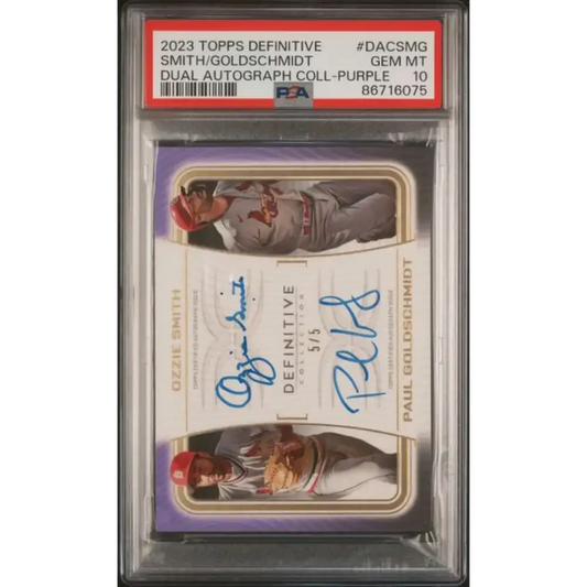 2023 Topps Definitive Collection Dual Autograph Purple #DAC-SMG Ozzie Smith/ Paul Goldschmidt PSA 10 GEM MINT Auto 5/5