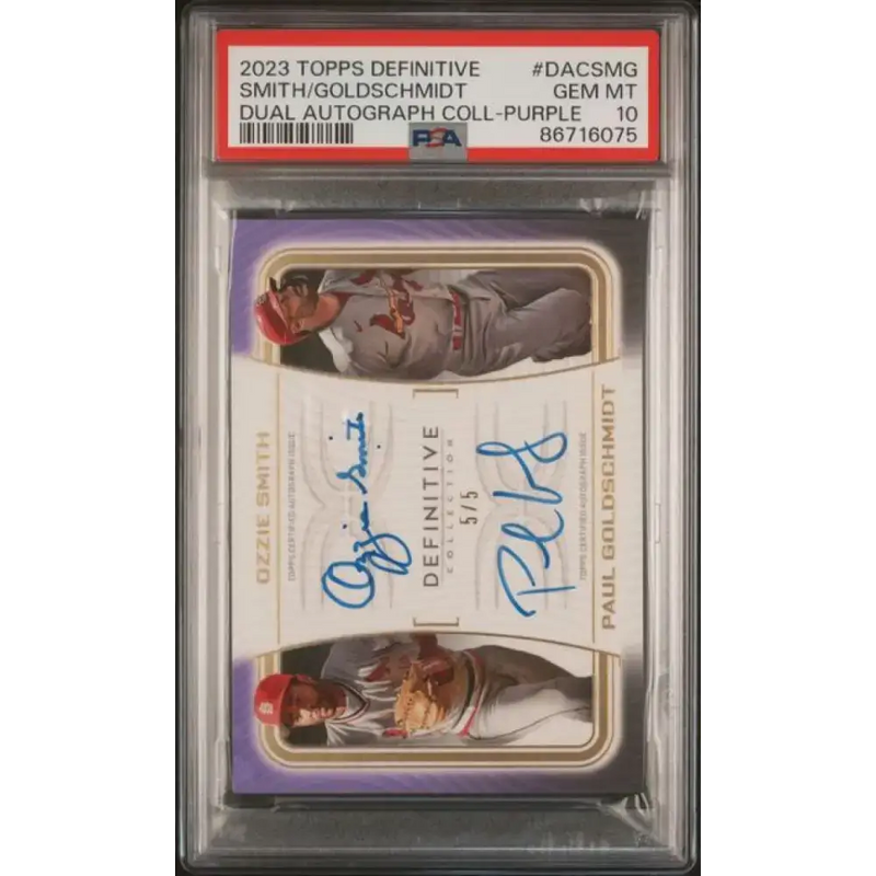 2023 Topps Definitive Collection Dual Autograph Purple #DAC-SMG Ozzie Smith/ Paul Goldschmidt PSA 10 GEM MINT Auto 5/5