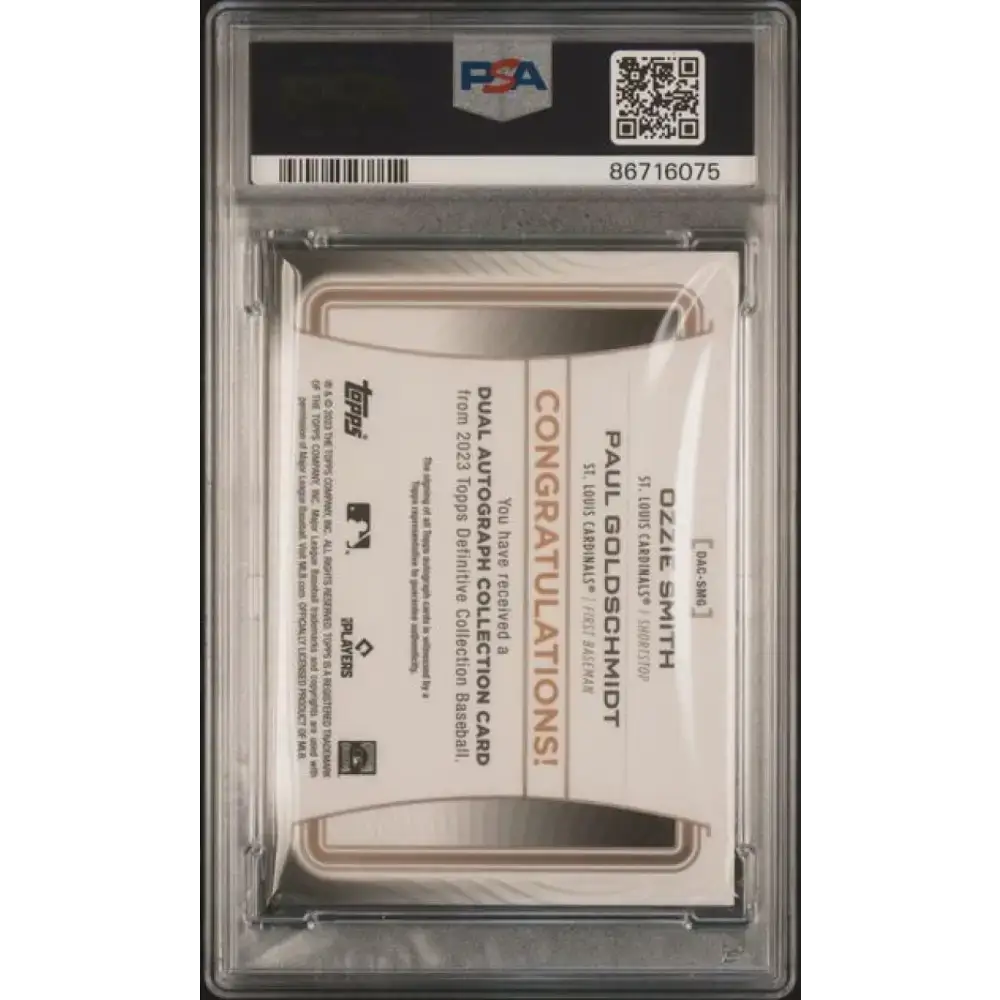 2023 Topps Definitive Collection Dual Autograph Purple #DAC-SMG Ozzie Smith/ Paul Goldschmidt PSA 10 GEM MINT Auto 5/5