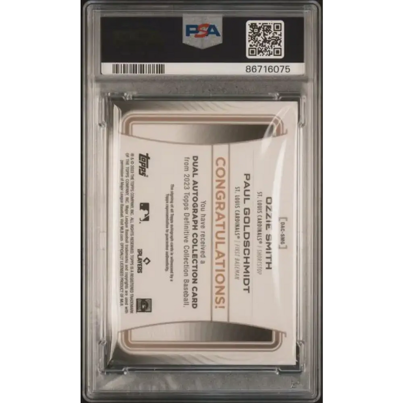 2023 Topps Definitive Collection Dual Autograph Purple #DAC-SMG Ozzie Smith/ Paul Goldschmidt PSA 10 GEM MINT Auto 5/5