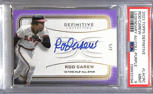 2023 Topps Definitive Legendary Auto Collection Purple #LAC-RC Rod Carew PSA 9 MINT Auto 3/5 California Angels