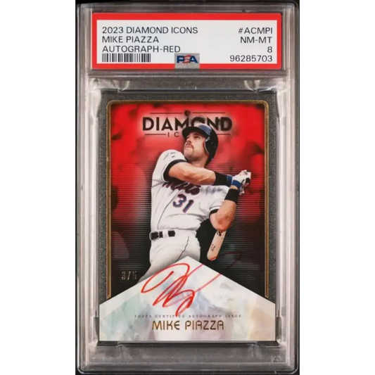 2023 Topps Diamond Icons #ACMPI Mike Piazza PSA 8 NM-MT Auto 3/5 New York Mets Baseball Card - Baseball Card Single
