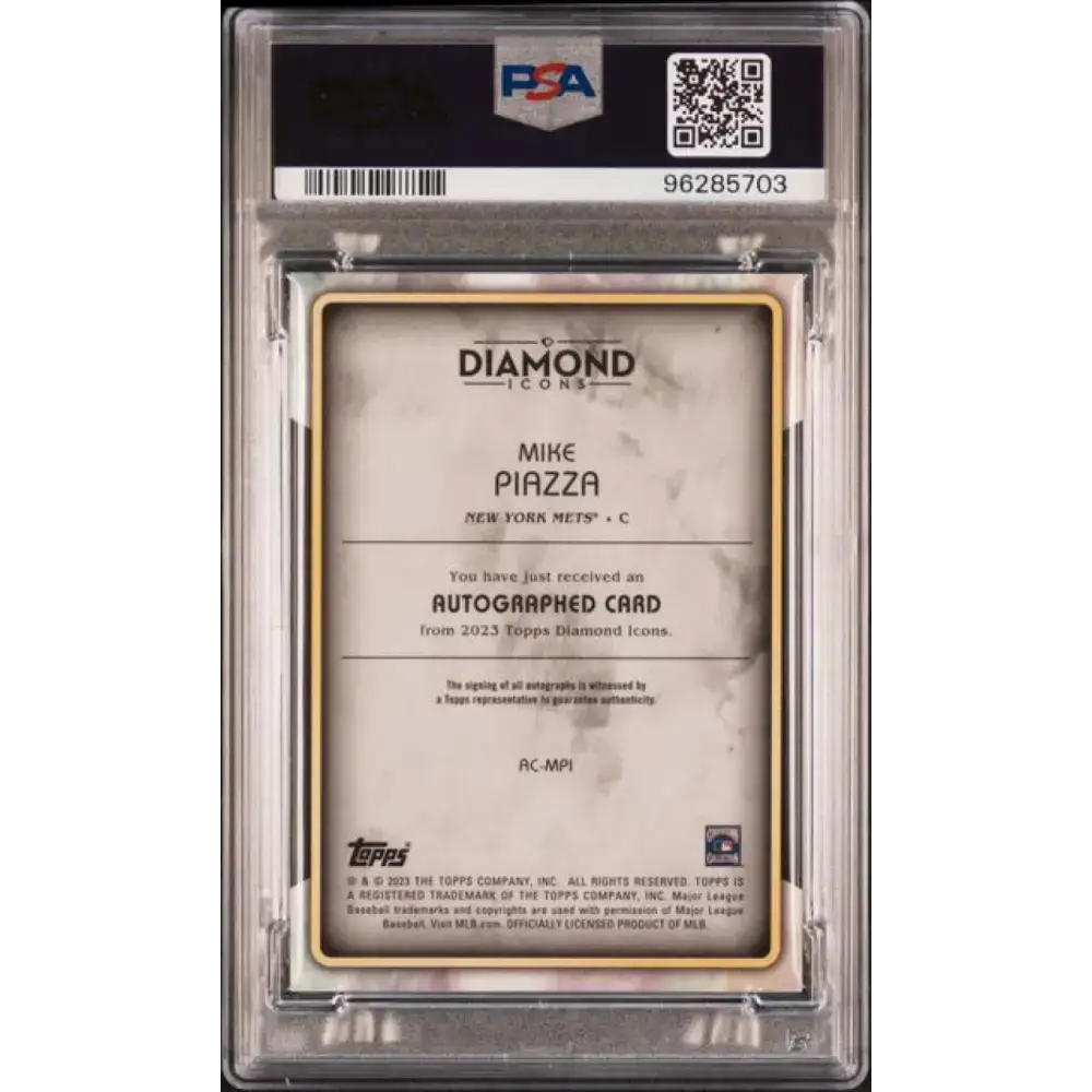 2023 Topps Diamond Icons #ACMPI Mike Piazza PSA 8 NM-MT Auto 3/5 New York Mets Baseball Card - Baseball Card Single