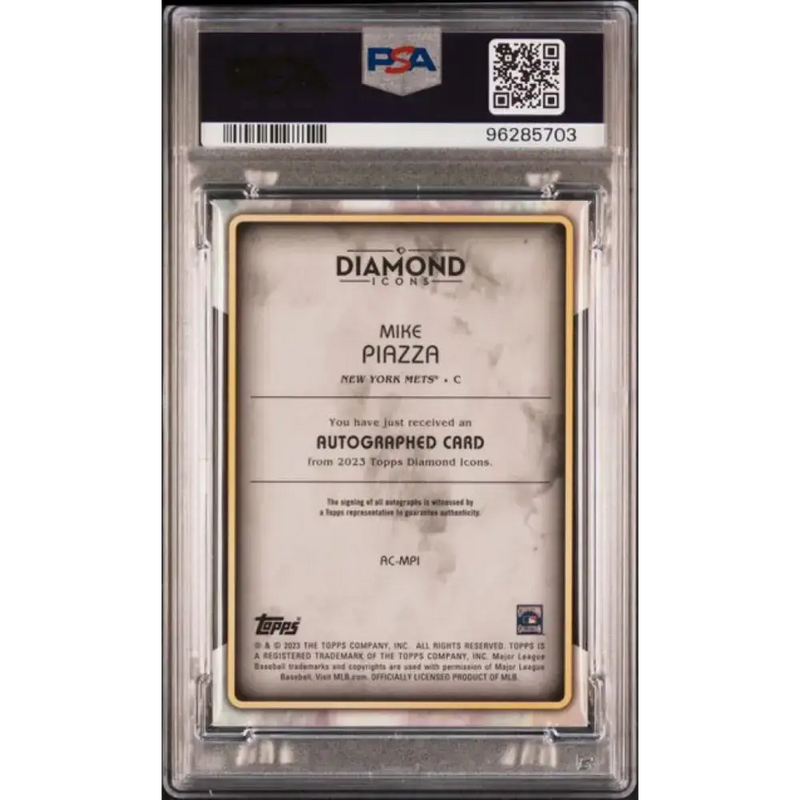 2023 Topps Diamond Icons #ACMPI Mike Piazza PSA 8 NM-MT Auto 3/5 New York Mets Baseball Card - Baseball Card Single