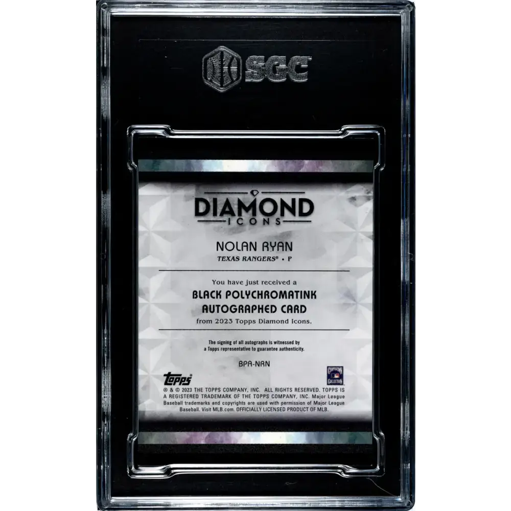 2023 Topps Diamond Icons #BPA-NRN Nolan Ryan SGC 9 MINT Auto 8/10 Texas Rangers Baseball Card