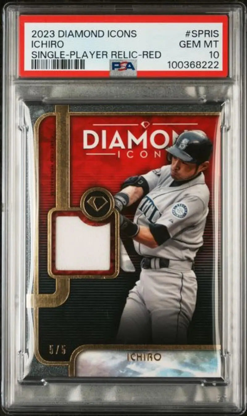 2023 Topps Diamond Icons Relics #SPRIS Ichiro PSA 10 GEM MINT MEM 5/5 Seattle Mariners Baseball Card