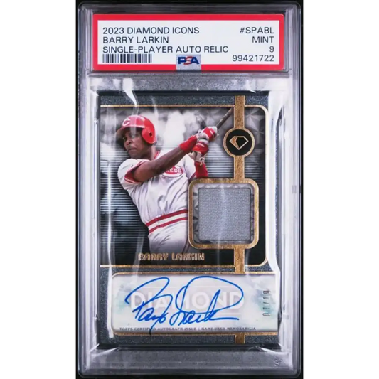 2023 Topps Diamond Icons #SPABL Barry Larkin PSA 9 MINT MEM Auto 7/10 Cincinnati Reds Baseball Card - Baseball Card