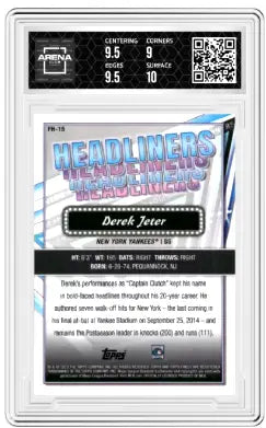 2023 Topps Finest Headliners Derek Jeter #FH-15 Baseball Arena Club 9.5 - Baseball Card Single