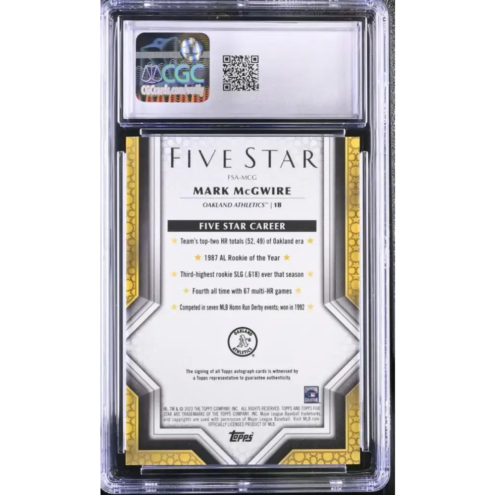 2023 Topps Five Star #FSAMCG Mark McGwire CGC 10 Gem Auto Oakland Athletics Baseball Card - Baseball Card Single