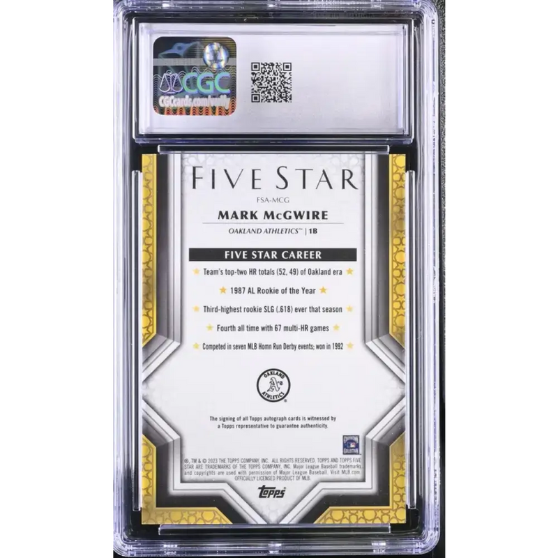 2023 Topps Five Star #FSAMCG Mark McGwire CGC 10 Gem Auto Oakland Athletics Baseball Card - Baseball Card Single
