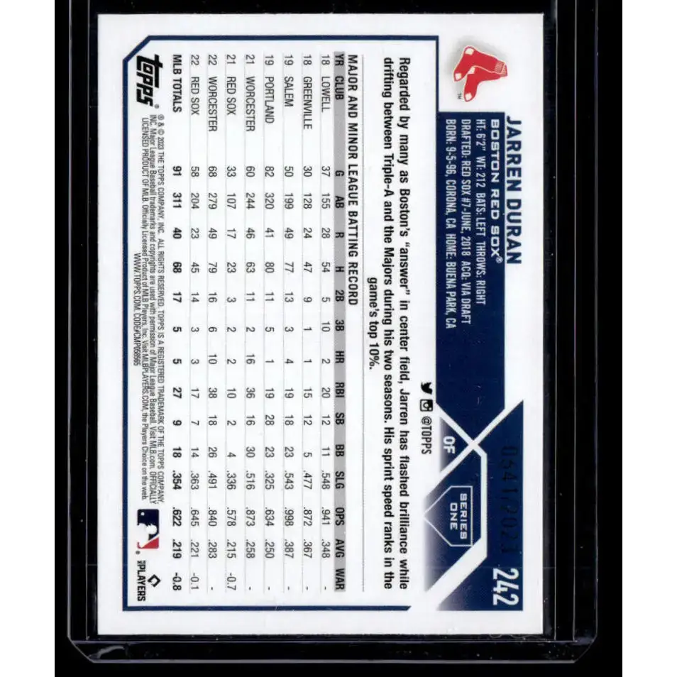 2023 Topps Gold #242 Jarren Duran NM-MT 0641/2023 Boston Red Sox Baseball Card - Baseball Card Single