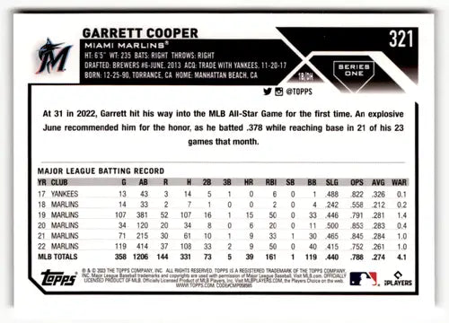 2023 Topps Gold #321 Garrett Cooper NM-MT 0240/2023 Marlins ID:49450 - Baseball Card Single