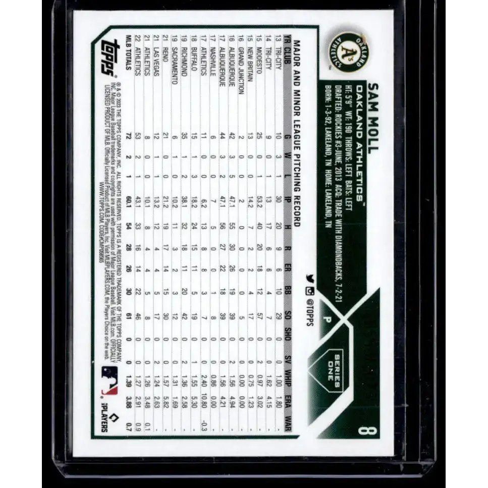 2023 Topps Gold #8 Sam Moll NM-MT 0550/2023 Oakland Athletics Baseball Card - Baseball Card Single
