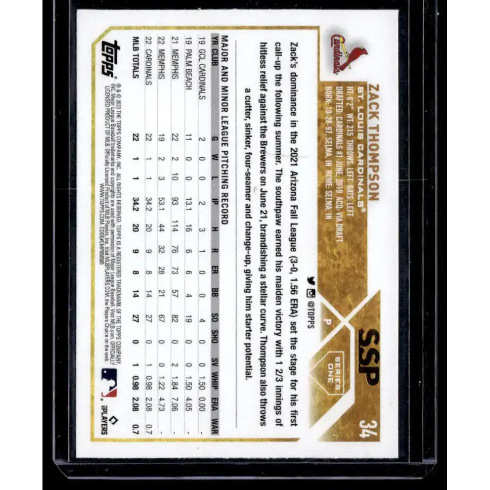 2023 Topps Golden Mirror Image Variation #34 Zack Thompson NM-MT RC Rookie St. Louis Cardinals Baseball Card - Baseball