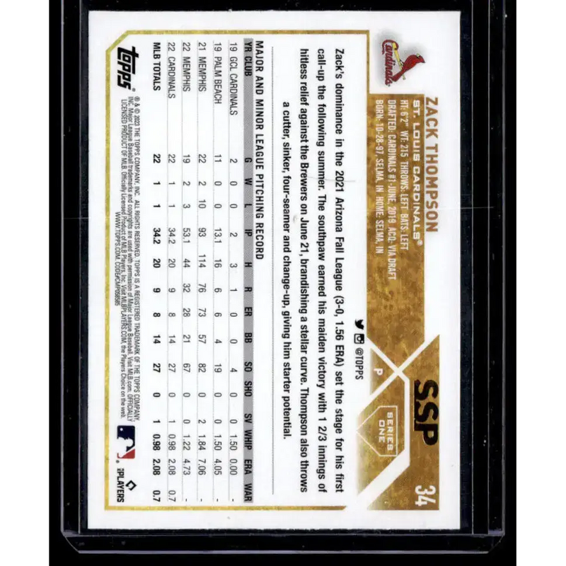 2023 Topps Golden Mirror Image Variation #34 Zack Thompson NM-MT RC Rookie St. Louis Cardinals Baseball Card - Baseball