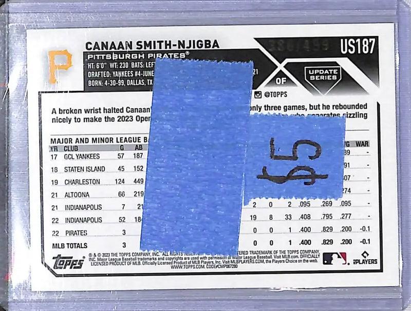 2023 Topps Green #US187 Canaan Smith-Njigba NM-MT 380/499 Pittsburgh Pirates