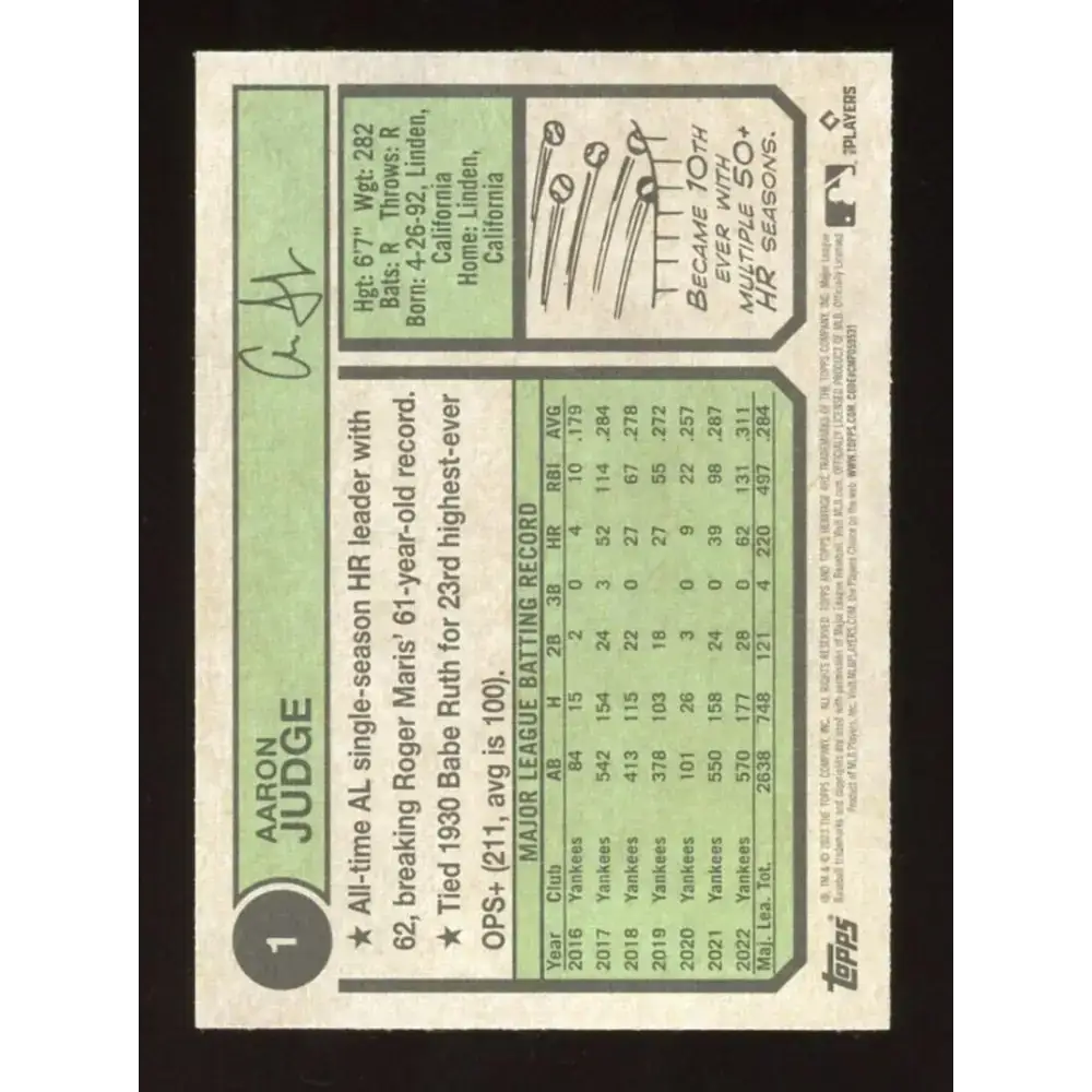 2023 Topps Heritage #1 Aaron Judge NM-MT New York Yankees Baseball Card