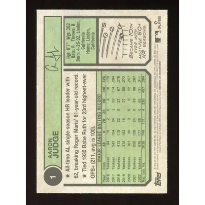2023 Topps Heritage #1 Aaron Judge NM-MT New York Yankees Baseball Card