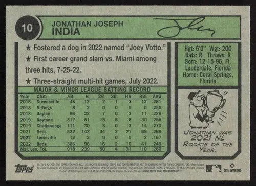 2023 Topps Heritage #10 Jonathan India NM-MT Reds ID:73356 - Baseball Card Single
