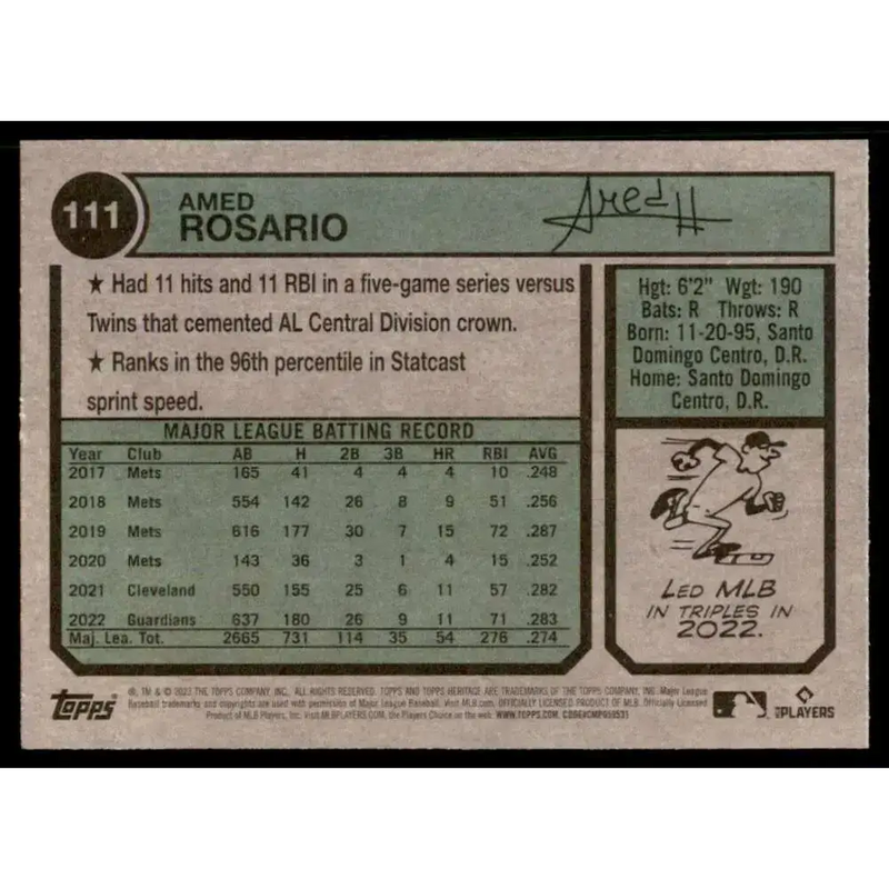 2023 Topps Heritage #111 Amed Rosario NM-MT Cleveland Guardians Baseball Card - Baseball Card Single