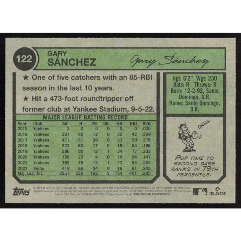 2023 Topps Heritage #122 Gary Sanchez NM-MT Minnesota Twins Baseball Card