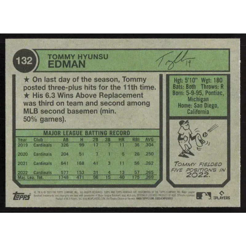 2023 Topps Heritage #132 Tommy Edman NM-MT St. Louis Cardinals Baseball Card - Baseball Card Single