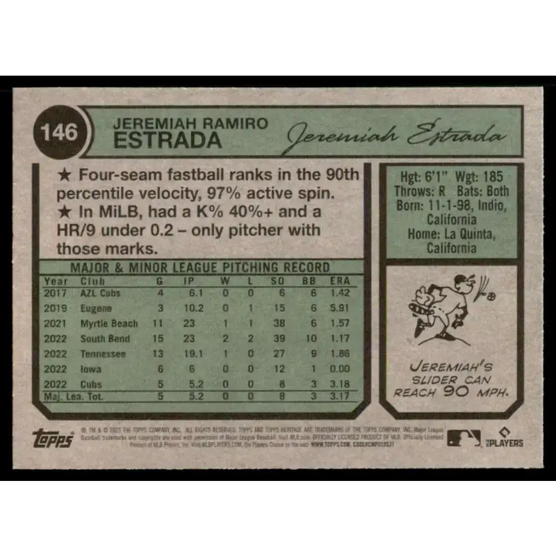 2023 Topps Heritage #146 Jeremiah Estrada NM-MT RC Rookie Chicago Cubs Baseball Card - Baseball Card Single