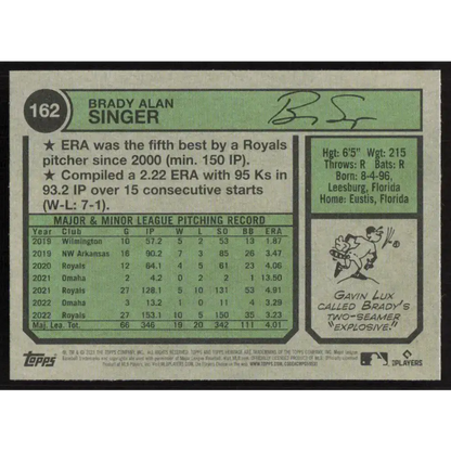 2023 Topps Heritage #162 Brady Singer NM-MT Kansas City Royals Baseball Card - Baseball Card