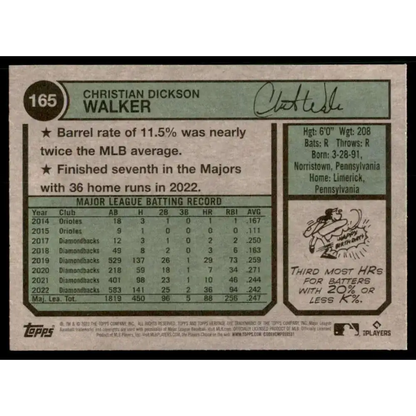 2023 Topps Heritage #165 Christian Walker NM-MT Arizona Diamondbacks Baseball Card - Baseball Card