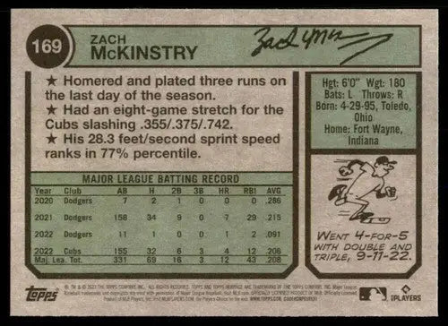 2023 Topps Heritage #169 Zach McKinstry NM Near Mint Cubs ID:65266 - Baseball Card Single