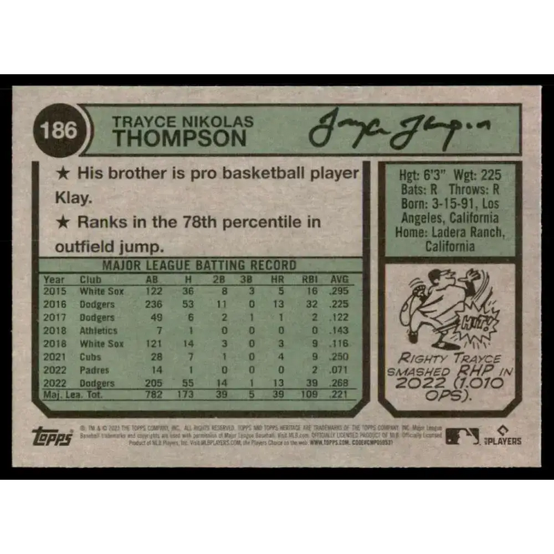 2023 Topps Heritage #186 Trayce Thompson NM-MT Los Angeles Dodgers Baseball Card - Baseball Card Single