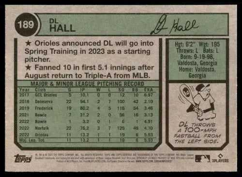 2023 Topps Heritage #189 DL Hall NM-MT RC Rookie Orioles ID:53661 - Baseball Card Single
