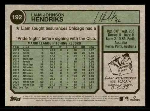 2023 Topps Heritage #192 Liam Hendriks NM Near Mint White Sox ID:65279 - Baseball Card Single