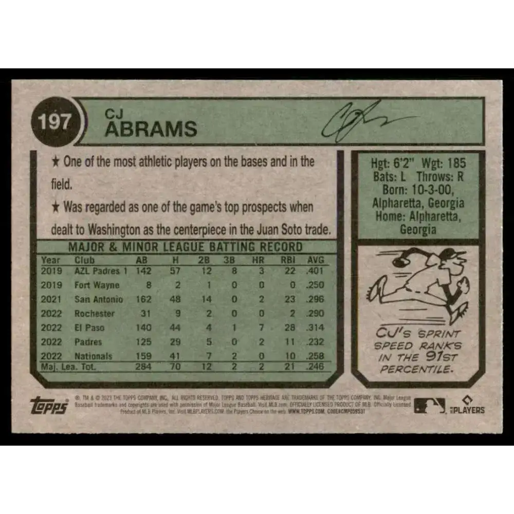 2023 Topps Heritage #197 CJ Abrams NM-MT Washington Nationals Baseball Card - Baseball Card