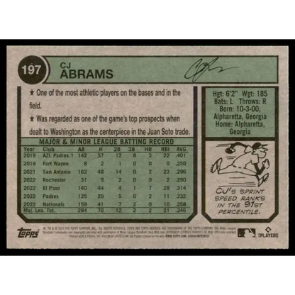 2023 Topps Heritage #197 CJ Abrams NM-MT Washington Nationals Baseball Card - Baseball Card