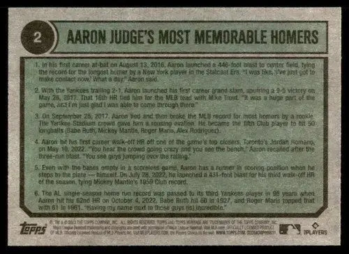 2023 Topps Heritage #2 Aaron Judge NM Near Mint Yankees Tribute ID:75699 - Baseball Card Single