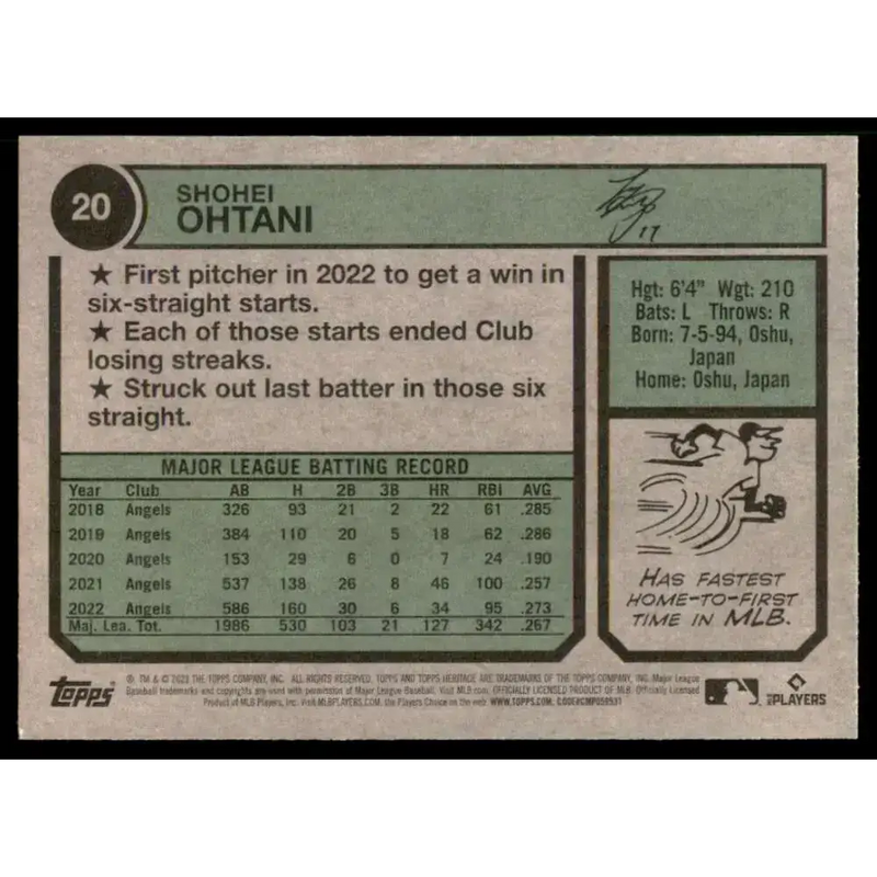 2023 Topps Heritage #20 Shohei Ohtani NM-MT Los Angeles Angels Baseball Card - Baseball Card Single