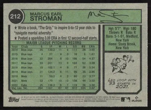 2023 Topps Heritage #212 Marcus Stroman NM Near Mint Cubs ID:65285 - Baseball Card Single