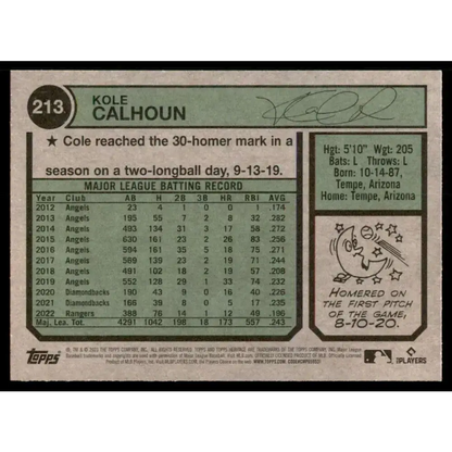 2023 Topps Heritage #213 Kole Calhoun NM-MT Texas Rangers Baseball Card - Baseball Card
