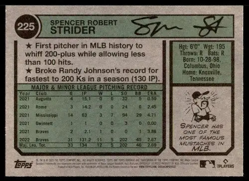 2023 Topps Heritage #225 Spencer Strider NM-MT Braves ID:73391 - Baseball Card Single